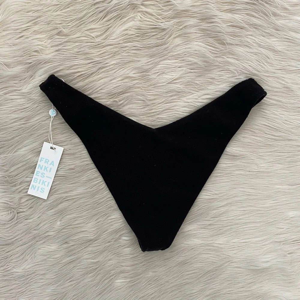 Frankie’s Bikinis Black Terry Cloth Enzo Terry Cheeky Bikini Bottom Swimsuit